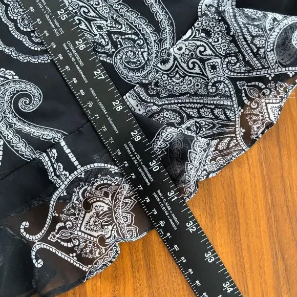 White House Black Market Paisley Midi Dress Halter Black White Wrap Bow Size 0 - Picture 7 of 7